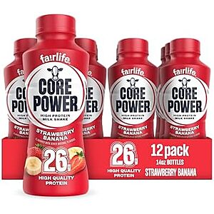 Fairlife Core Power 12-Count 14‑oz Strawberry Banana Protein Shake (26g Protein) for $24.60 (-35%)