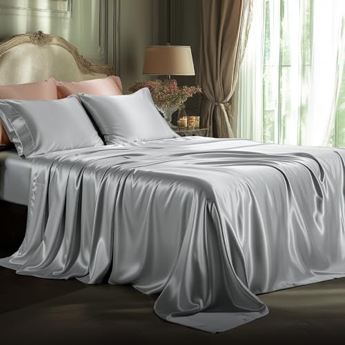 Bedsure Grey Satin Queen Sheet Set 4-Piece for $11.49 (-74%)