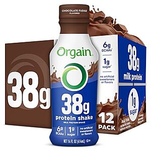 Orgain 12-pk 14-oz 38g High Protein Grass-Fed Shake Chocolate for $15.00 (-25%)