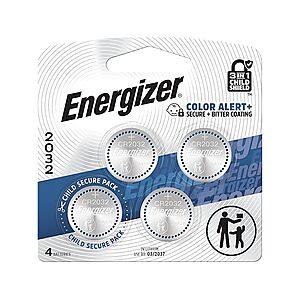 Energizer 3V CR2032 Lithium Coin Batteries 4-Pack for $3.50