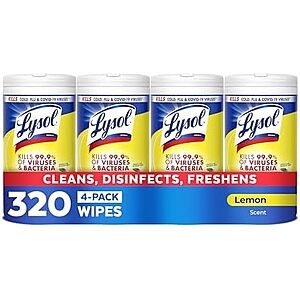 Lysol 80-Ct Disinfectant Wipes, Lemon & Lime Blossom (4-Pack) for $9.75